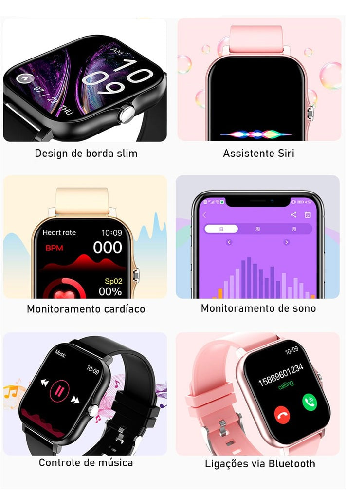 SmartWatch Multifuncional Premium e 4 Pulseiras Extras