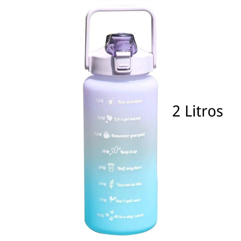 Kit 3 Garrafas De Água Degradê 2Litros e 900ml e 300ml Frase Motivacional Academia Treino Esporte Corrida Natação