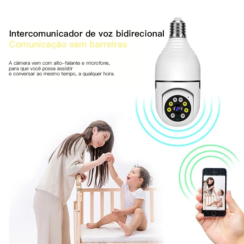 Câmera de segurança wi-fi ip sem fio 360 encaixe lampada aplicativo yoosee ptz full HD visão noturna - bivolt