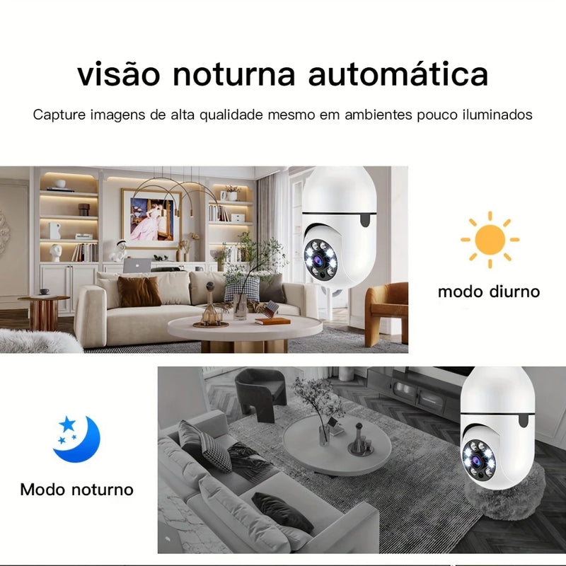 Câmera de segurança wi-fi ip sem fio 360 encaixe lampada aplicativo yoosee ptz full HD visão noturna - bivolt