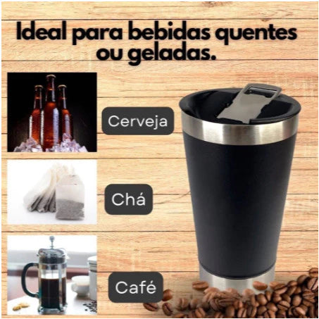 Kit com 2 copos térmico 473ml copo de Inox com tampa e abridor