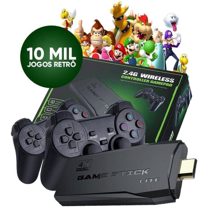 Super Game Stick Retrô - 10.000 Jogos 4K + 2 Controles